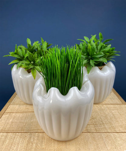 Milk Glass Planter or Vase. Vintage White Flower Pot with Ribbed Pattern and Pinched Rim. Window Sill Herbal Garden. - Tampa Home & Garden Store