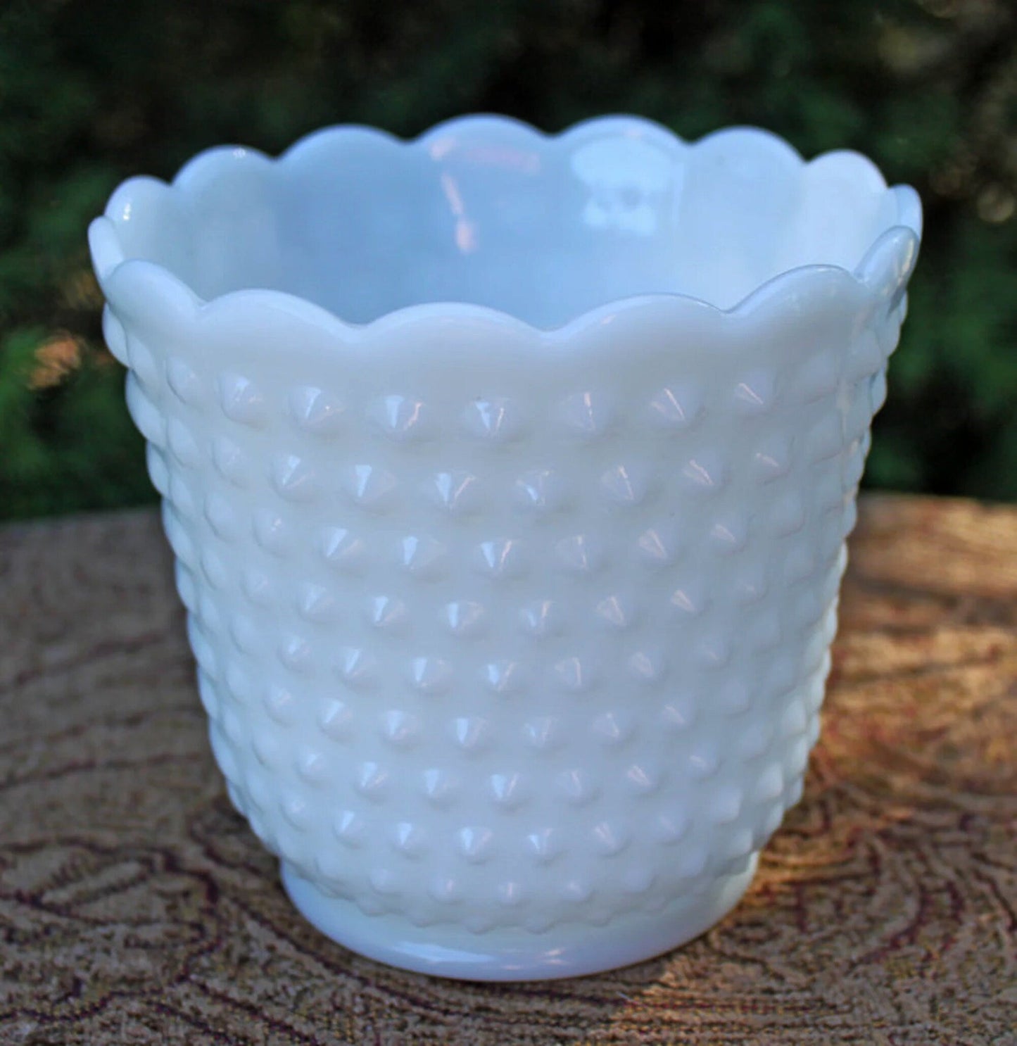 Milk Glass Planter or Vase. Vintage White Flower Pot with Ribbed Pattern and Pinched Rim. Window Sill Herbal Garden. - Tampa Home & Garden Store