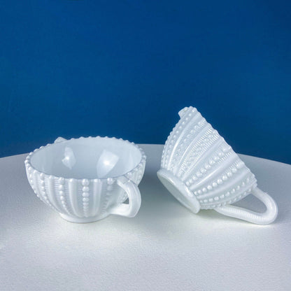 Milk Glass Sea-Urchins Creamer and Sugar. Nautical Themed White Serving Dishes/Accessories. Set of Two. Vacation, Tropical, 2nd Home. - Tampa Home & Garden Store