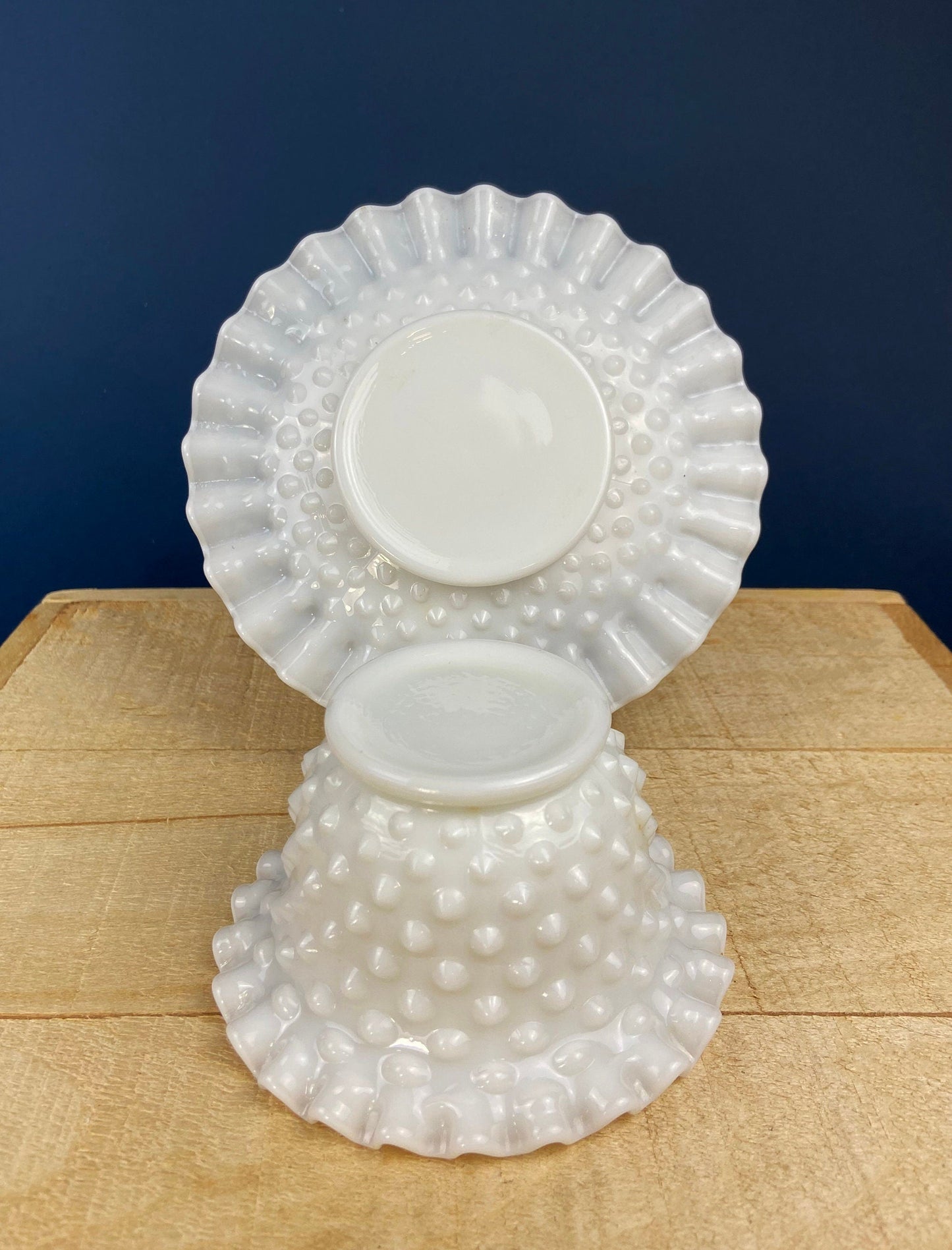 Milk Glass Serving Dish with Plate. Hobnail Serving Bowl for Dip, Dressing, or Sauce. White Scalloped Rim. Fine Dining. Collectible. - Tampa Home & Garden Store