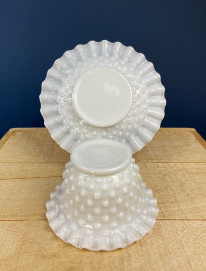 Milk Glass Serving Dish with Plate. Hobnail Serving Bowl for Dip, Dressing, or Sauce. White Scalloped Rim. Fine Dining. Collectible. - Tampa Home & Garden Store