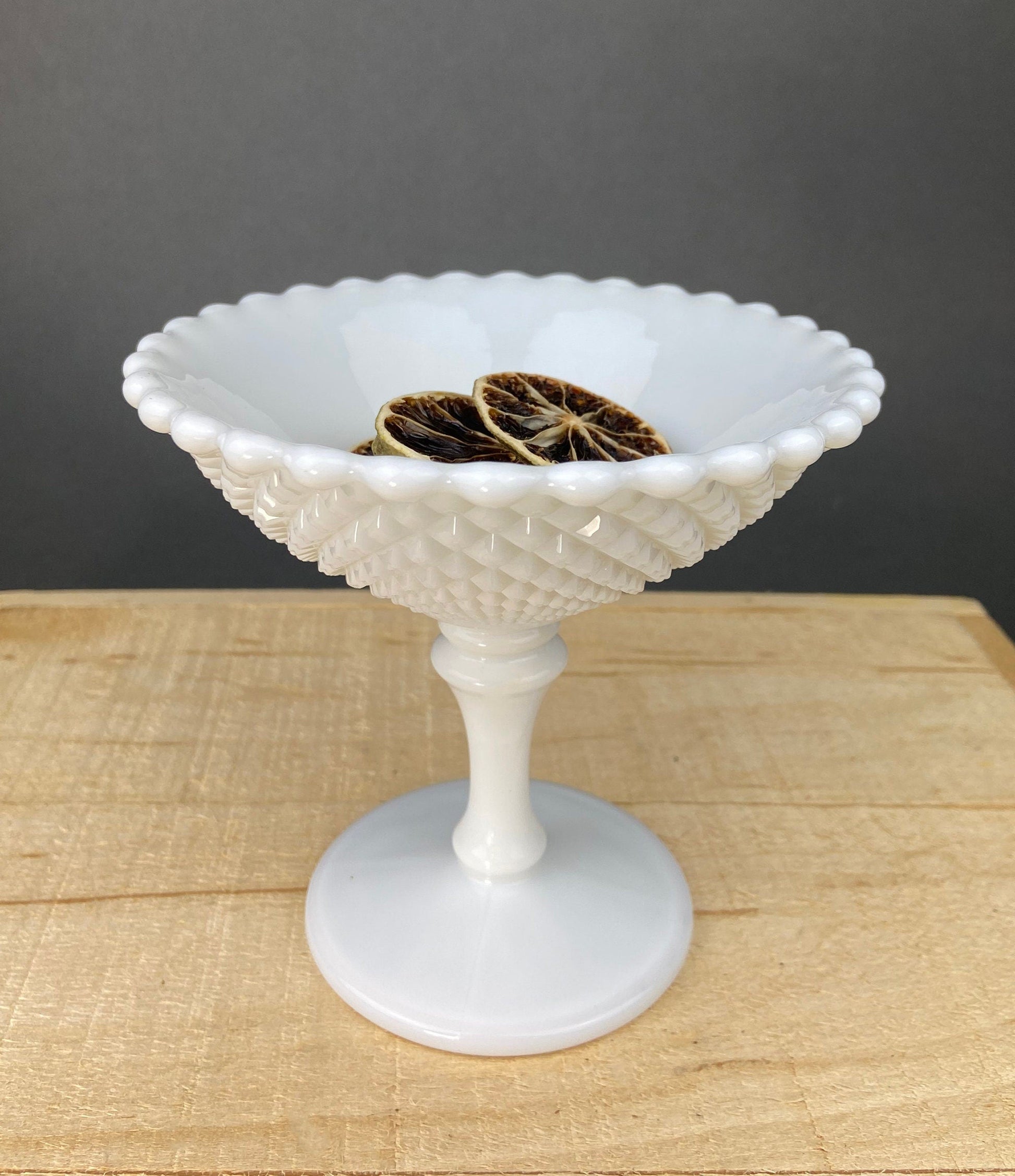 Milk Glass Serving Dish with Plate. Hobnail Serving Bowl for Dip, Dressing, or Sauce. White Scalloped Rim. Fine Dining. Collectible. - Tampa Home & Garden Store