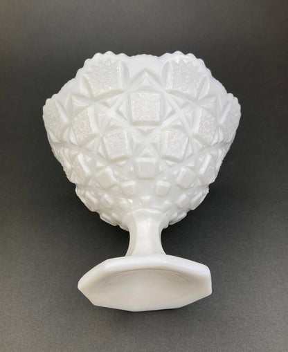 Milk Glass Serving Dishes.  Waffle Pattern Footed Bowl and Matching Butter Dish.  Scalloped Edge Design.  Modern Table Centerpieces. - Tampa Home & Garden Store
