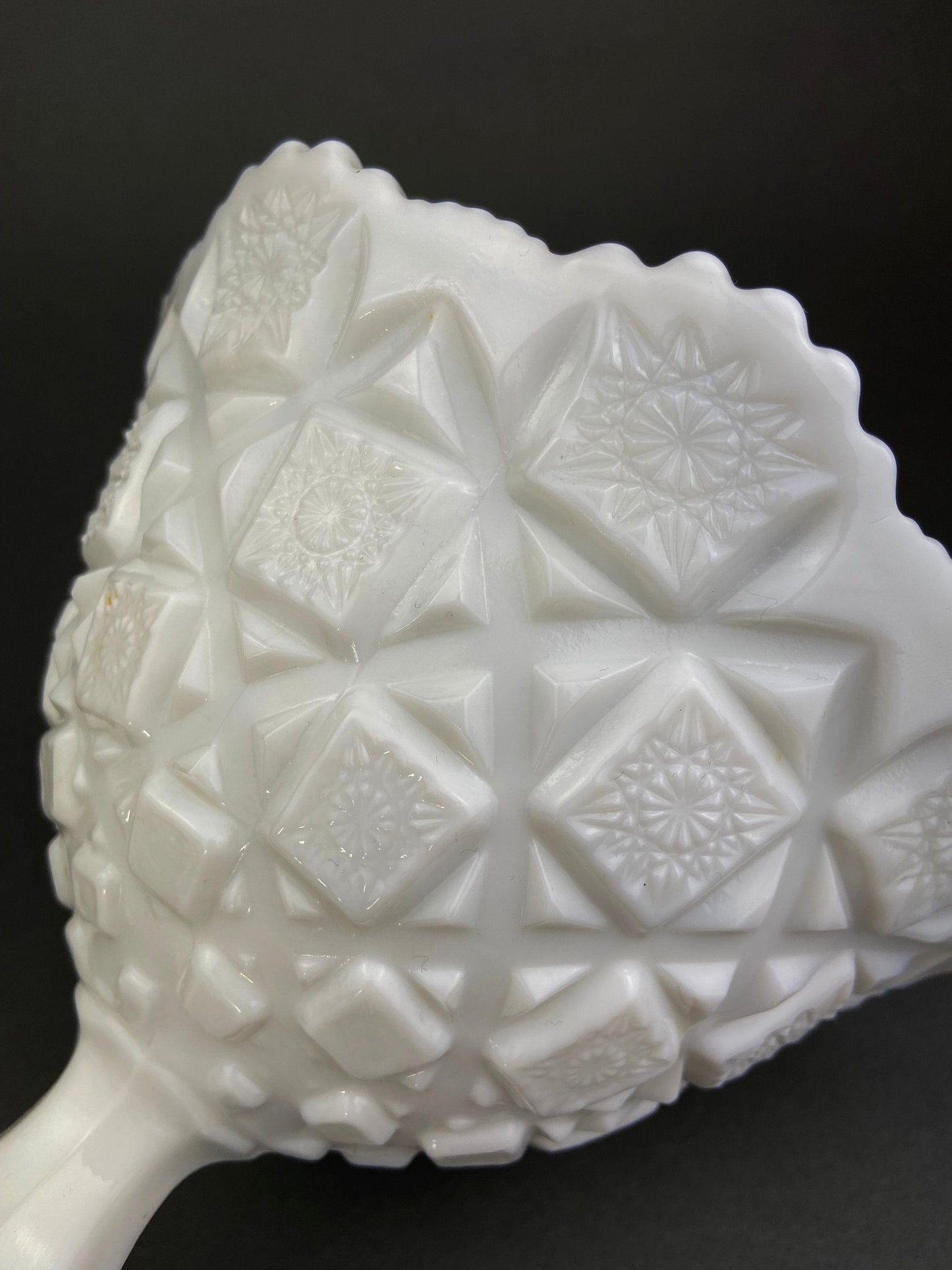 Milk Glass Serving Dishes.  Waffle Pattern Footed Bowl and Matching Butter Dish.  Scalloped Edge Design.  Modern Table Centerpieces. - Tampa Home & Garden Store