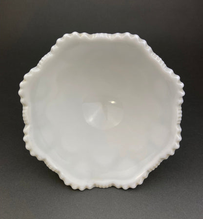 Milk Glass Serving Dishes.  Waffle Pattern Footed Bowl and Matching Butter Dish.  Scalloped Edge Design.  Modern Table Centerpieces. - Tampa Home & Garden Store