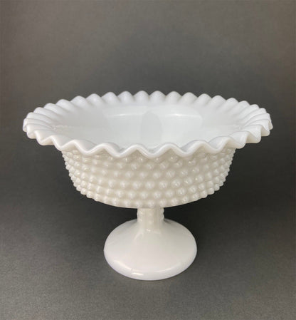 Milk Glass Serving Dishes.  Waffle Pattern Footed Bowl and Matching Butter Dish.  Scalloped Edge Design.  Modern Table Centerpieces. - Tampa Home & Garden Store