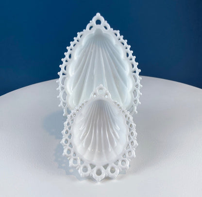Milk Glass Tear Drop Small Serving Dishes with Fluting & Lacy Brim. Set of 2 White Serving Dishes. Kitchen, Bath Decor. Condiment, Soap Dish - Tampa Home & Garden Store
