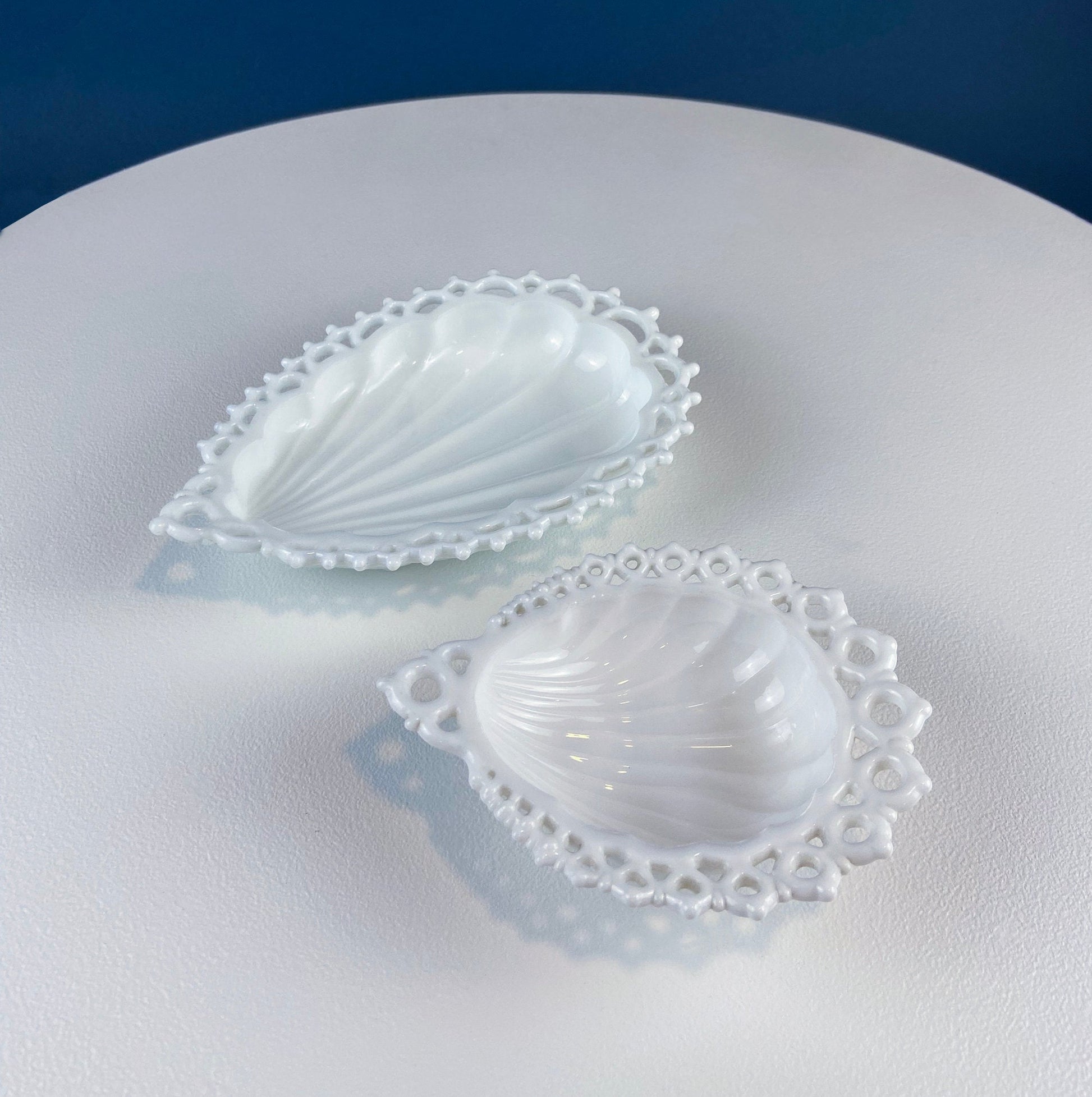 Milk Glass Tear Drop Small Serving Dishes with Fluting & Lacy Brim. Set of 2 White Serving Dishes. Kitchen, Bath Decor. Condiment, Soap Dish - Tampa Home & Garden Store
