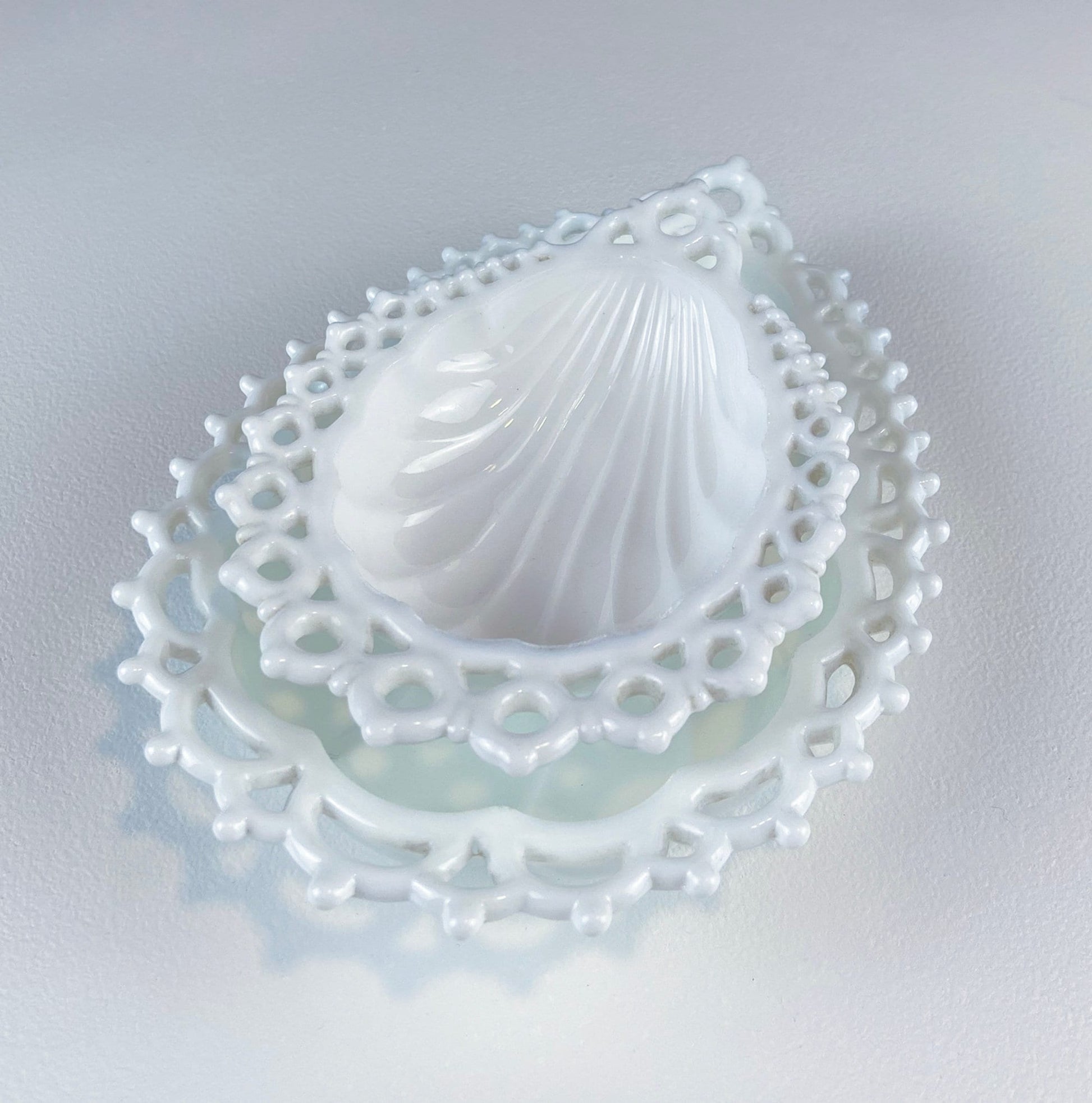 Milk Glass Tear Drop Small Serving Dishes with Fluting & Lacy Brim. Set of 2 White Serving Dishes. Kitchen, Bath Decor. Condiment, Soap Dish - Tampa Home & Garden Store
