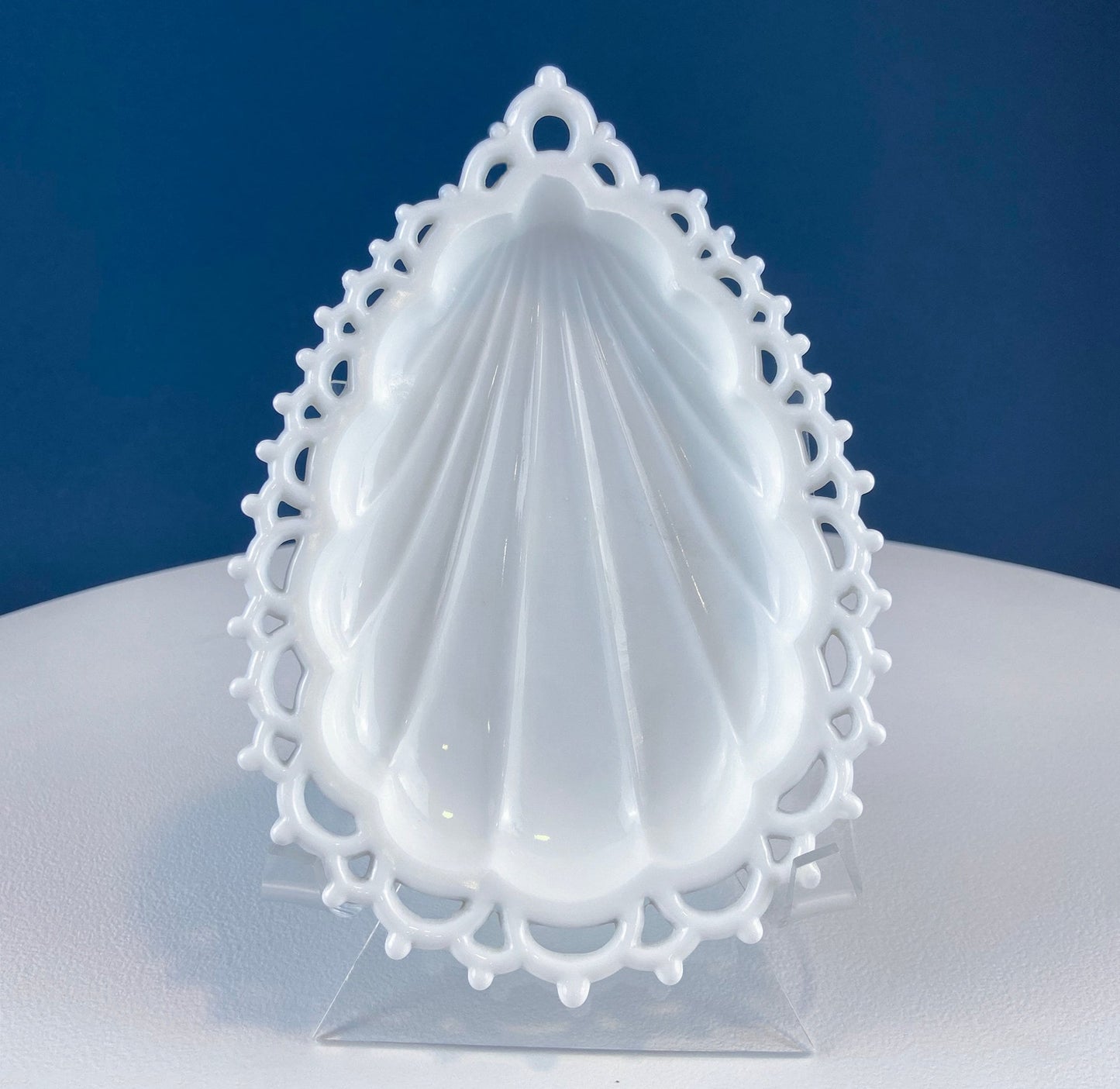 Milk Glass Tear Drop Small Serving Dishes with Fluting & Lacy Brim. Set of 2 White Serving Dishes. Kitchen, Bath Decor. Condiment, Soap Dish - Tampa Home & Garden Store