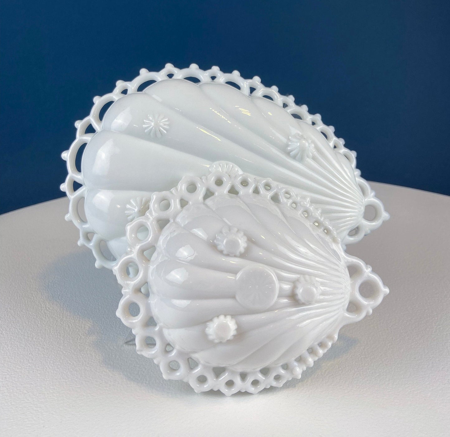 Milk Glass Tear Drop Small Serving Dishes with Fluting & Lacy Brim. Set of 2 White Serving Dishes. Kitchen, Bath Decor. Condiment, Soap Dish - Tampa Home & Garden Store