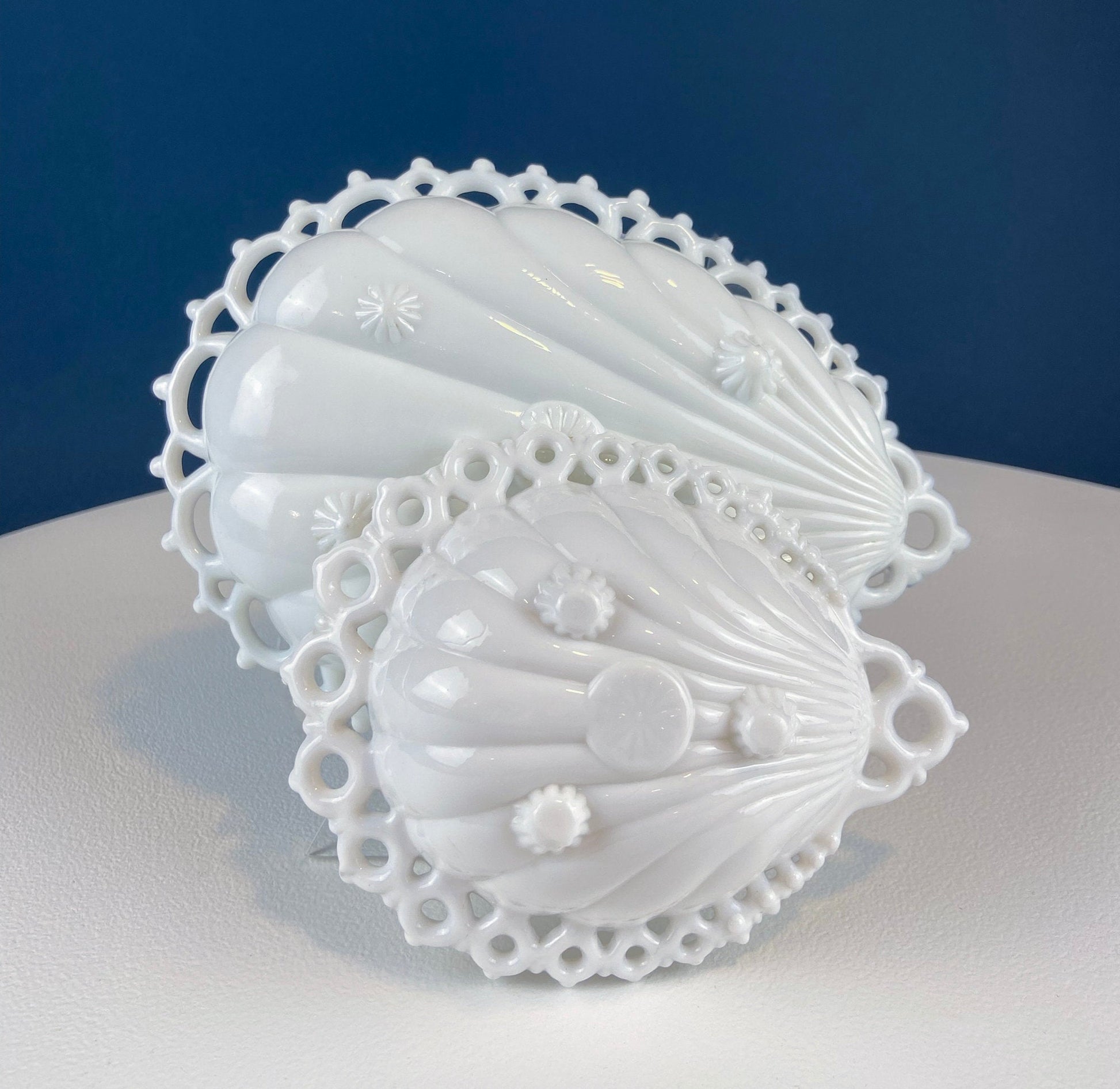 Milk Glass Tear Drop Small Serving Dishes with Fluting & Lacy Brim. Set of 2 White Serving Dishes. Kitchen, Bath Decor. Condiment, Soap Dish - Tampa Home & Garden Store