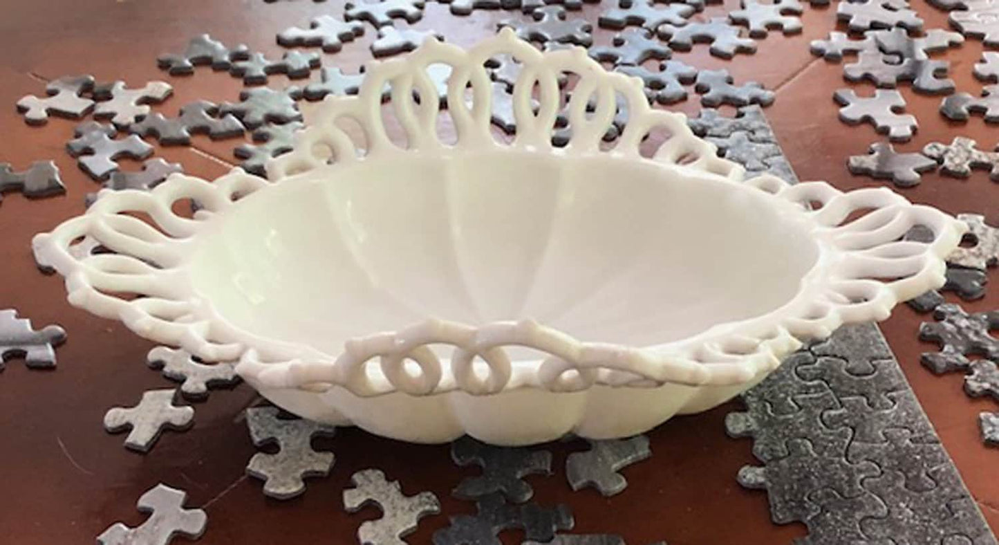 Milk Glass Tear Drop Small Serving Dishes with Fluting & Lacy Brim. Set of 2 White Serving Dishes. Kitchen, Bath Decor. Condiment, Soap Dish - Tampa Home & Garden Store