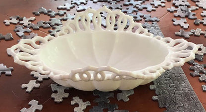 Milk Glass Tear Drop Small Serving Dishes with Fluting & Lacy Brim. Set of 2 White Serving Dishes. Kitchen, Bath Decor. Condiment, Soap Dish - Tampa Home & Garden Store