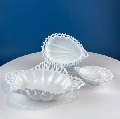Milk Glass Tear Drop Small Serving Dishes with Fluting & Lacy Brim. Set of 2 White Serving Dishes. Kitchen, Bath Decor. Condiment, Soap Dish - Tampa Home & Garden Store