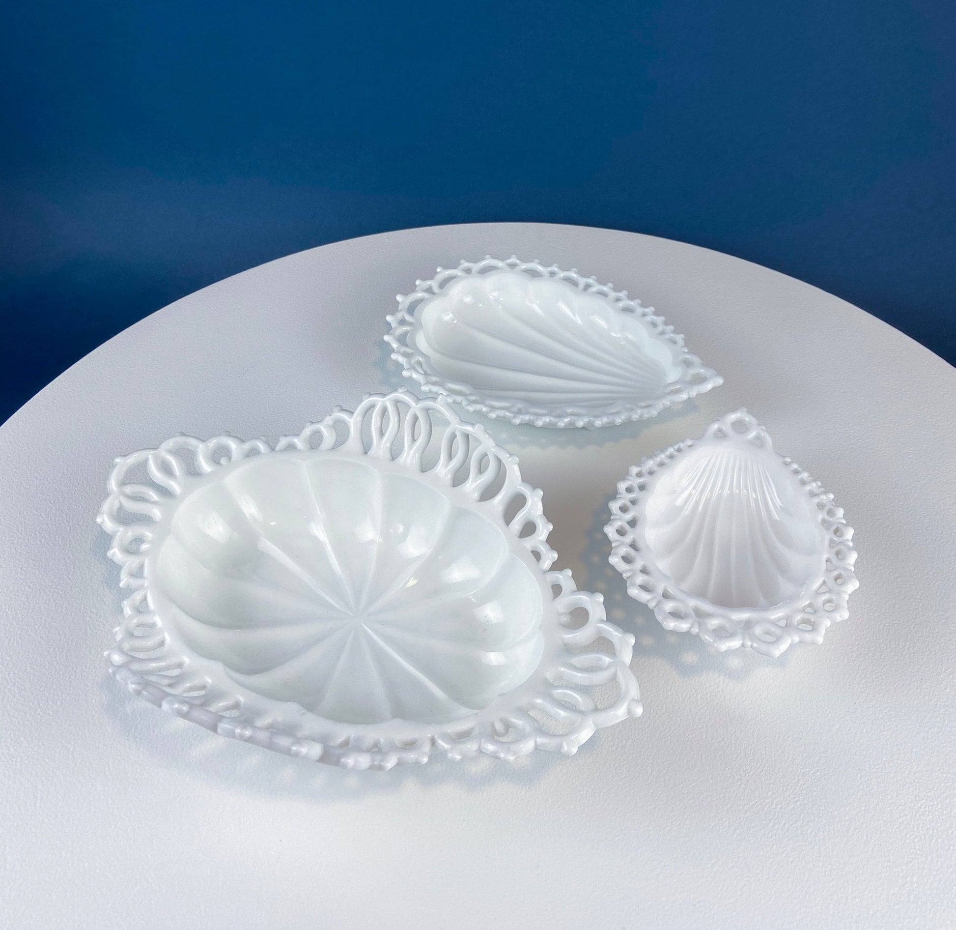 Milk Glass Tear Drop Small Serving Dishes with Fluting & Lacy Brim. Set of 2 White Serving Dishes. Kitchen, Bath Decor. Condiment, Soap Dish - Tampa Home & Garden Store