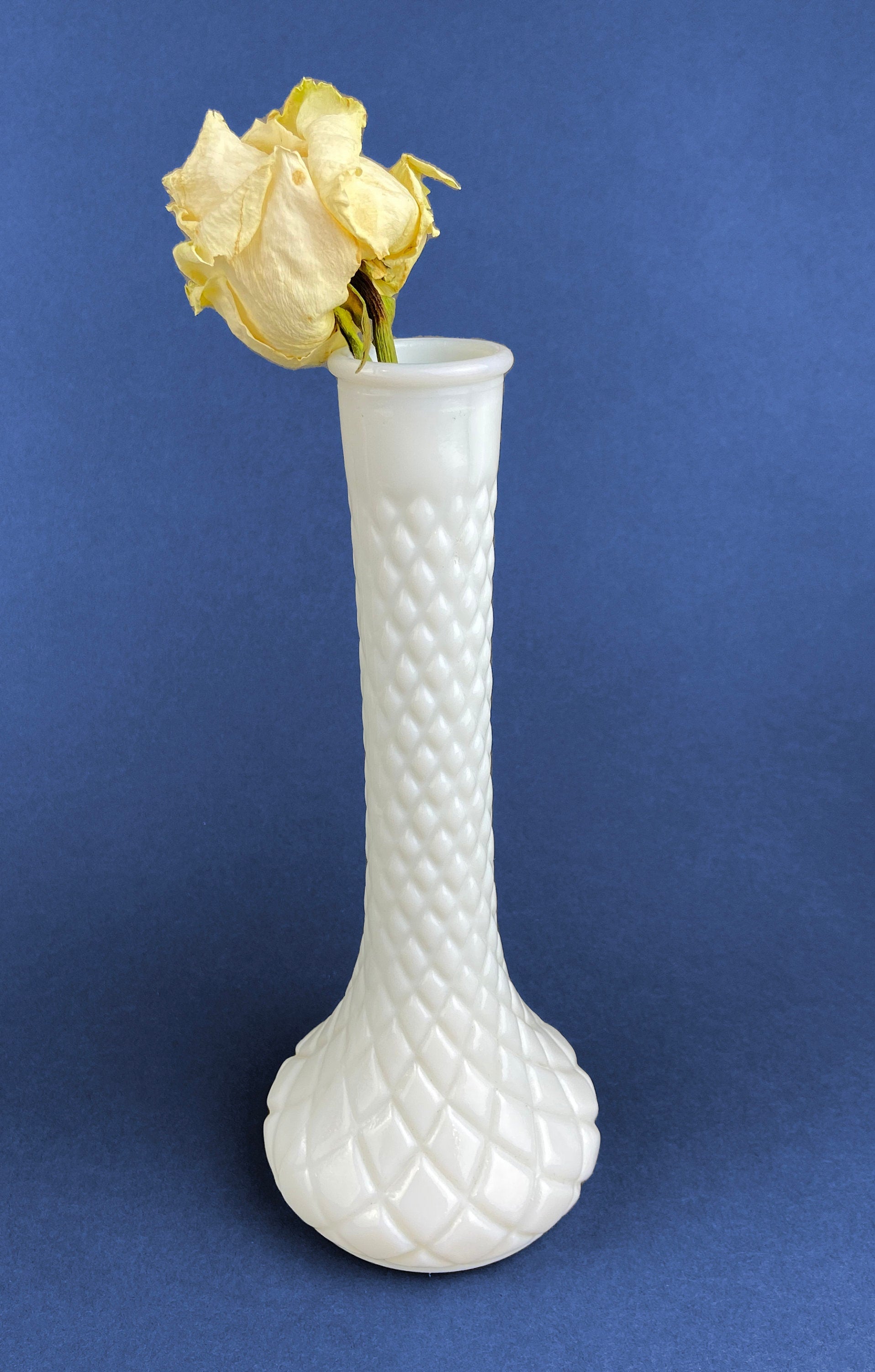 Milk Glass Vases. Collection of Three Differently Quilted & Shaped Flower Vases. Wedding Decor. Spring Celebration. White Fine Dining. Finie - Tampa Home & Garden Store