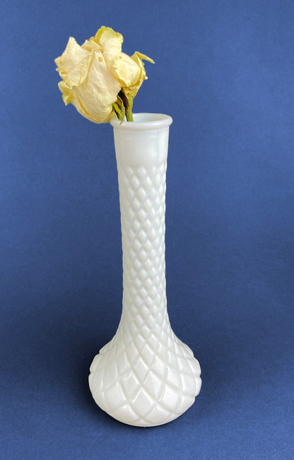 Milk Glass Vases. Collection of Three Differently Quilted & Shaped Flower Vases. Wedding Decor. Spring Celebration. White Fine Dining. Finie - Tampa Home & Garden Store