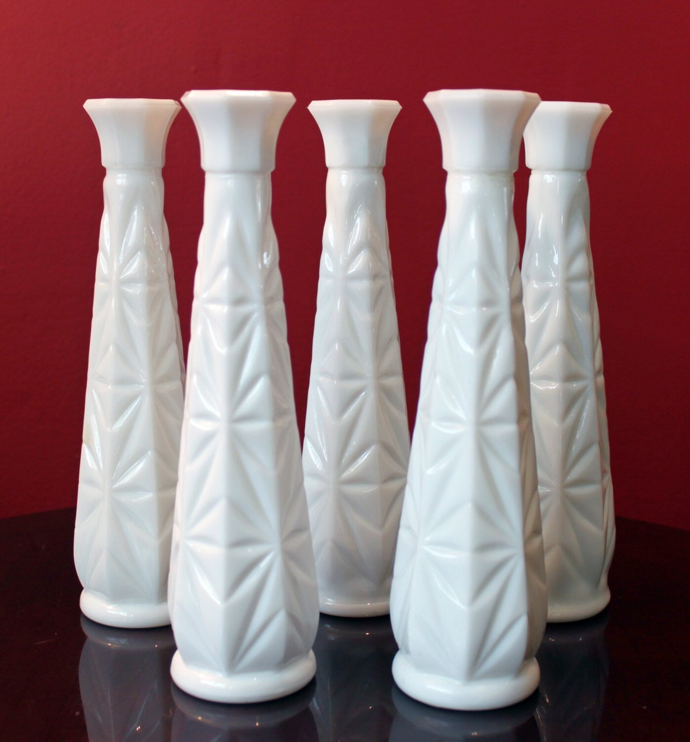 Milk Glass Vases. Collection of Three Differently Quilted & Shaped Flower Vases. Wedding Decor. Spring Celebration. White Fine Dining. Finie - Tampa Home & Garden Store