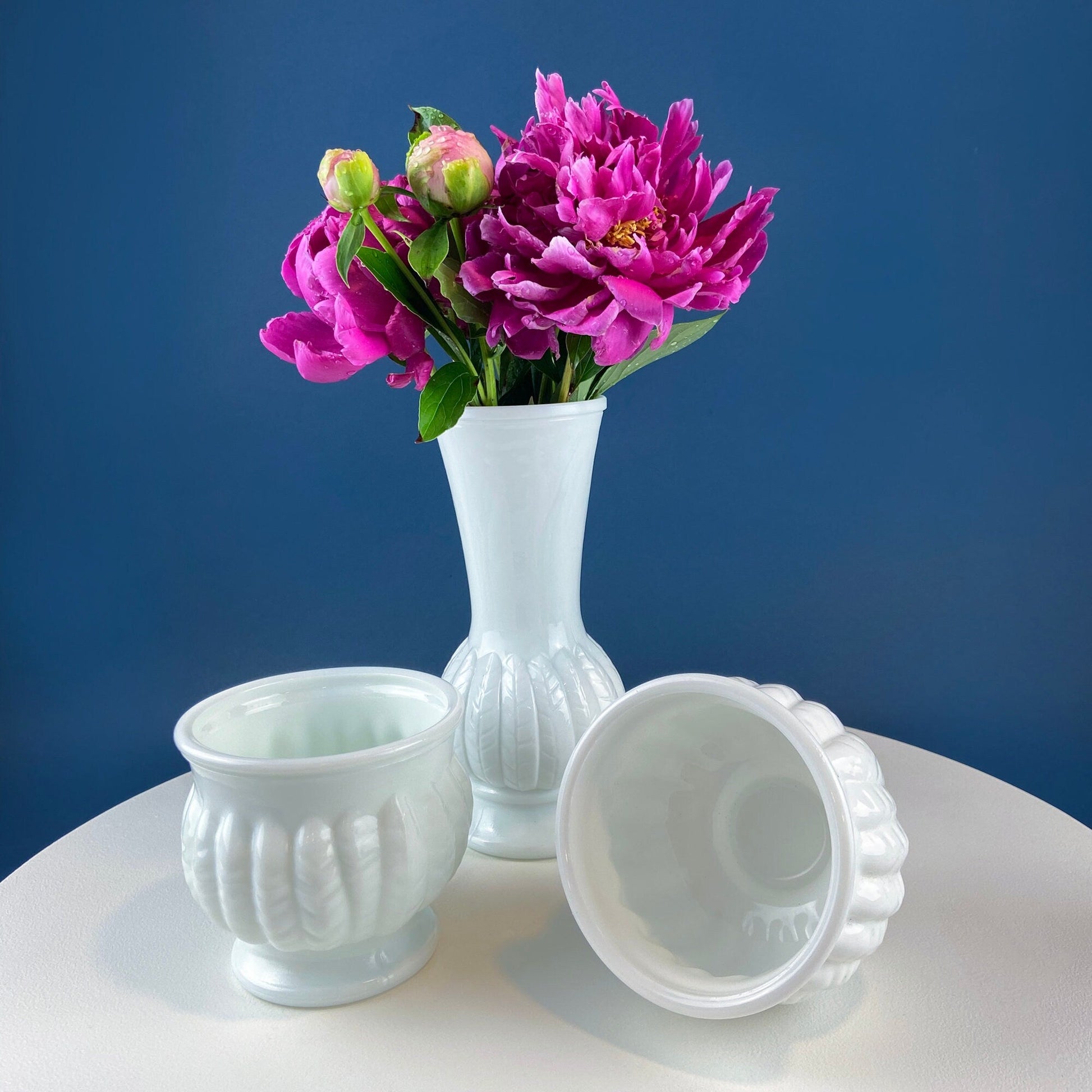 Milk Glass Wheat Design Vase and Planters. Set of Three Differently Shaped Vases. White Herb Planters. Home Decor. Window Sill Garden. - Tampa Home & Garden Store