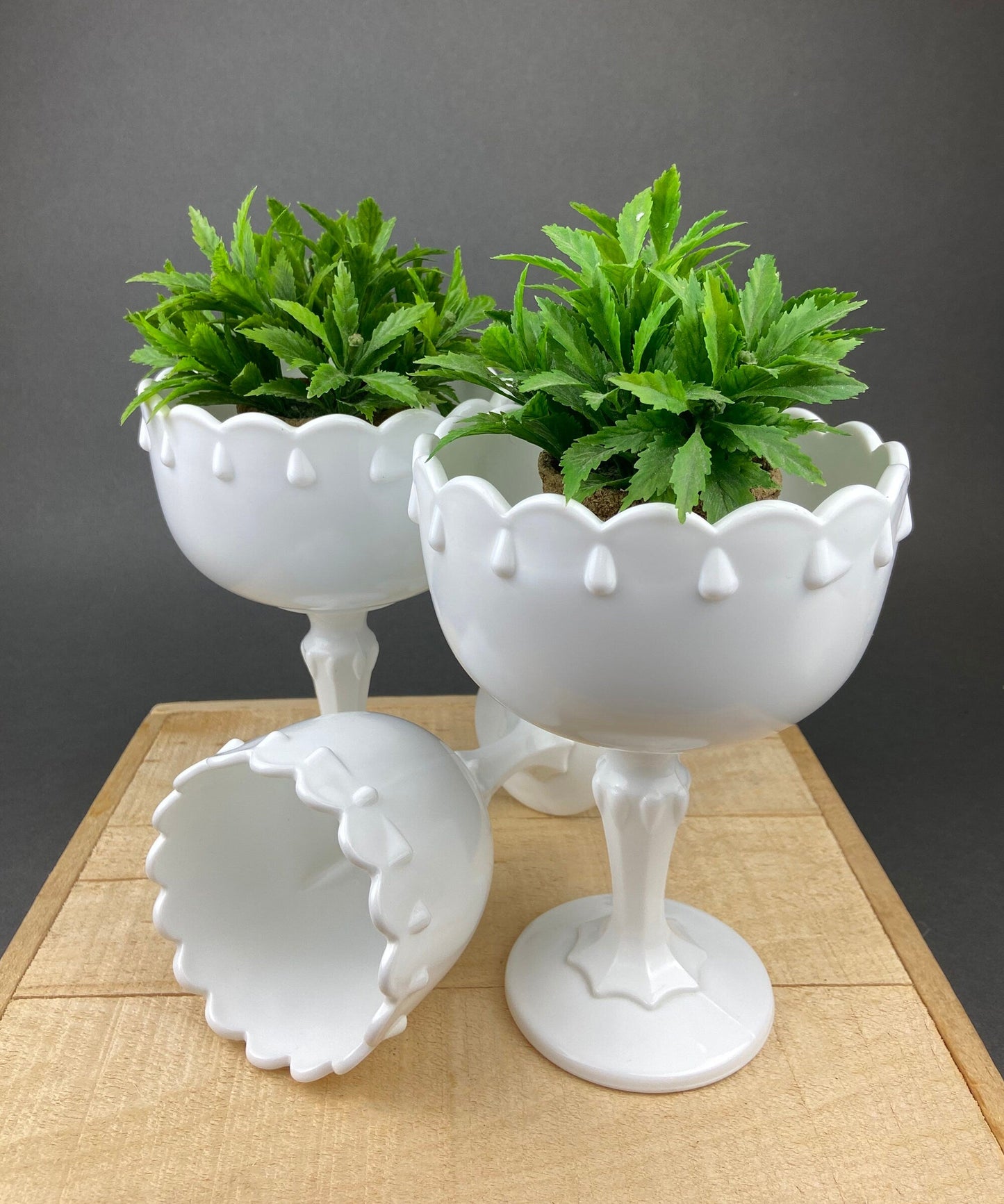 Milk Glass Wheat Design Vase and Planters. Set of Three Differently Shaped Vases. White Herb Planters. Home Decor. Window Sill Garden. - Tampa Home & Garden Store