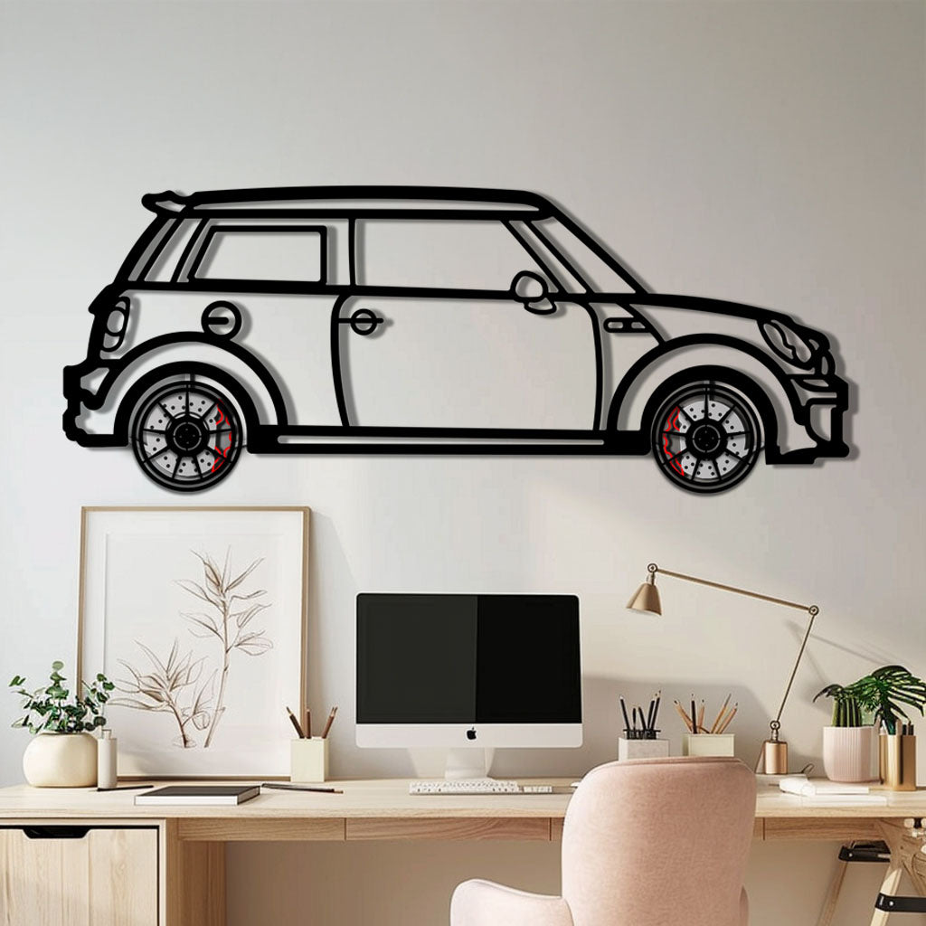 Mini Cooper Metal Car Wall Art with Rotating Wheels - Iconic British Compact Silhouette - Interactive Automotive Wall Decor - KAFMEKA151 - Tampa Home & Garden Store