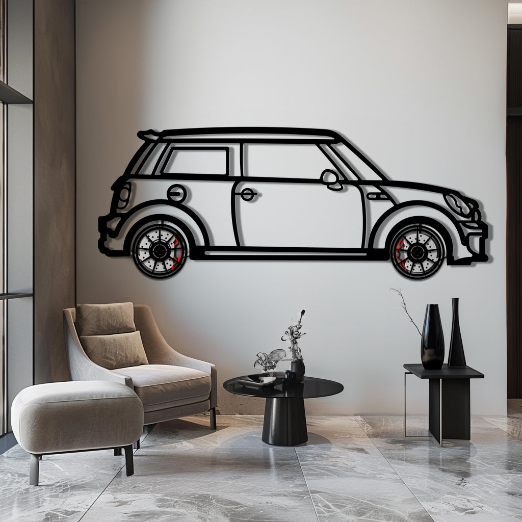 Mini Cooper Metal Car Wall Art with Rotating Wheels - Iconic British Compact Silhouette - Interactive Automotive Wall Decor - KAFMEKA151 - Tampa Home & Garden Store