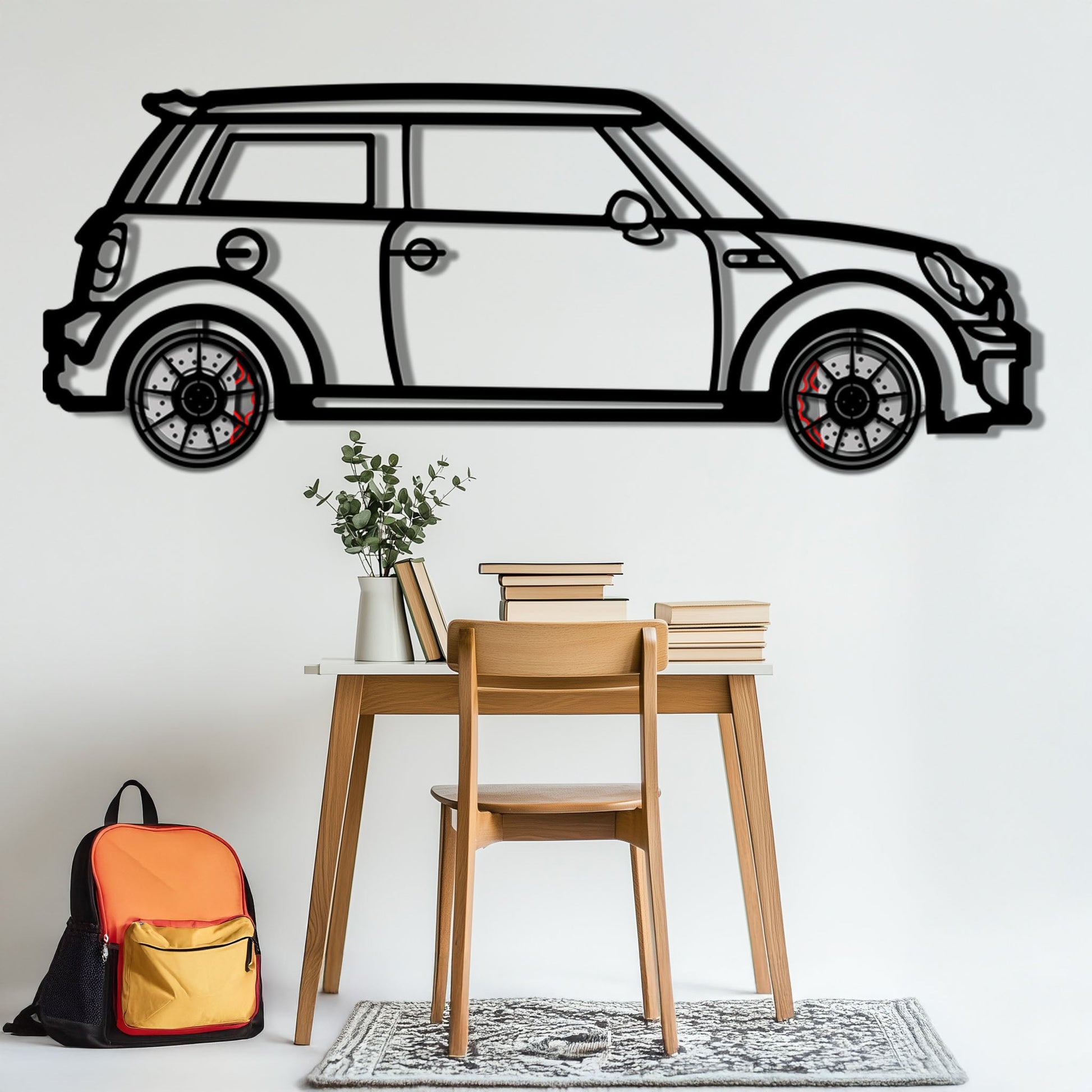 Mini Cooper Metal Car Wall Art with Rotating Wheels - Iconic British Compact Silhouette - Interactive Automotive Wall Decor - KAFMEKA151 - Tampa Home & Garden Store