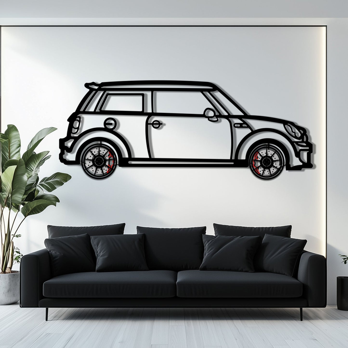 Mini Cooper Metal Car Wall Art with Rotating Wheels - Iconic British Compact Silhouette - Interactive Automotive Wall Decor - KAFMEKA151 - Tampa Home & Garden Store