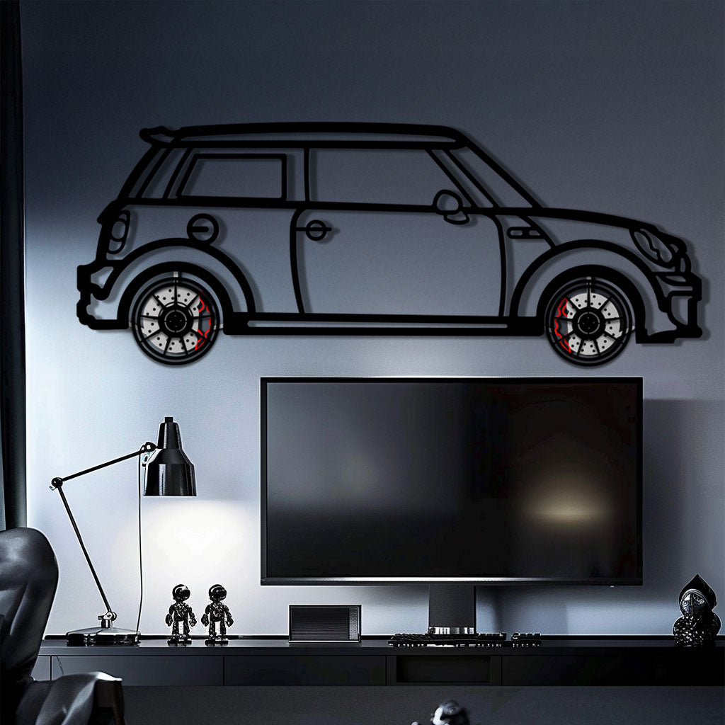 Mini Cooper Metal Car Wall Art with Rotating Wheels - Iconic British Compact Silhouette - Interactive Automotive Wall Decor - KAFMEKA151 - Tampa Home & Garden Store