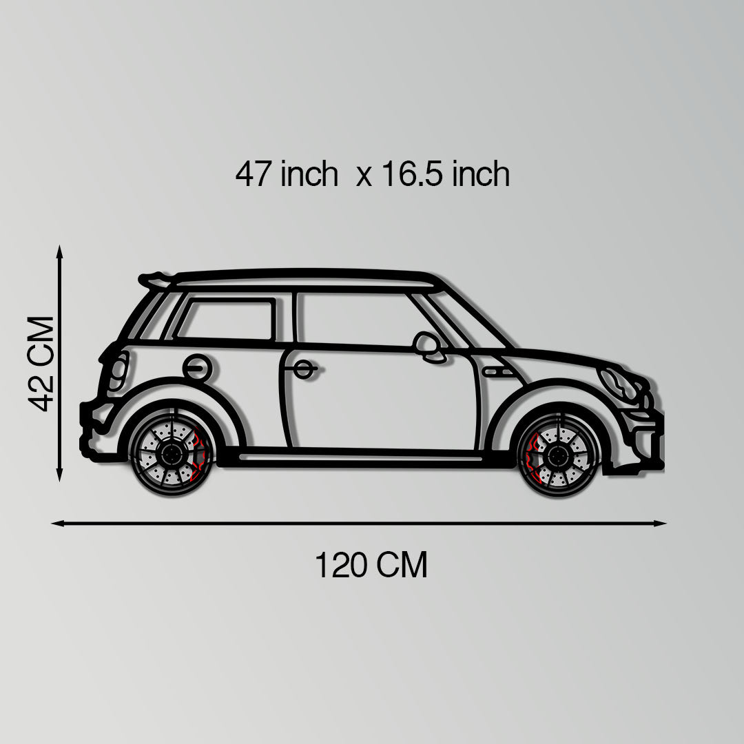Mini Cooper Metal Car Wall Art with Rotating Wheels - Iconic British Compact Silhouette - Interactive Automotive Wall Decor - KAFMEKA151 - Tampa Home & Garden Store