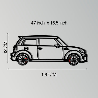 Mini Cooper Metal Car Wall Art with Rotating Wheels - Iconic British Compact Silhouette - Interactive Automotive Wall Decor - KAFMEKA151 - Tampa Home & Garden Store