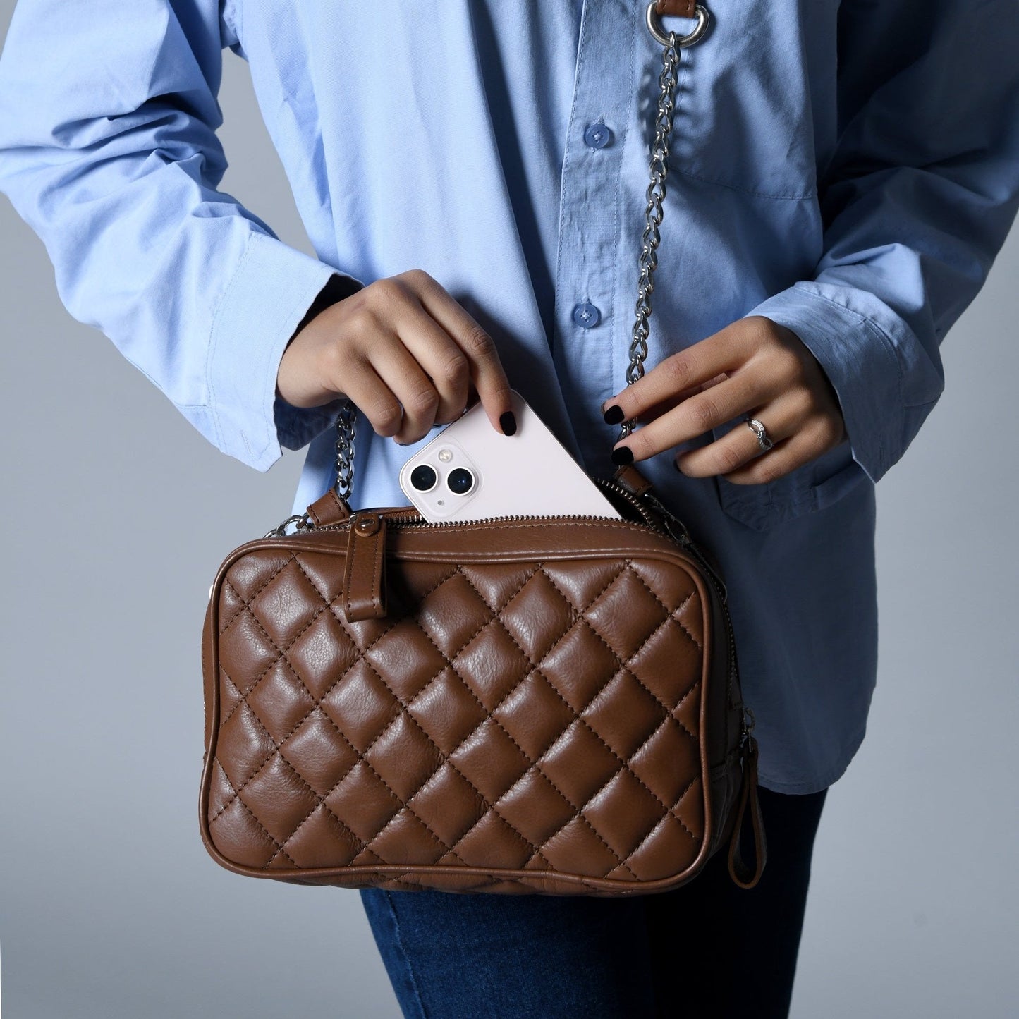 Mini Quilted Crossbody Bag, Rich Brown - Tampa Home & Garden Store