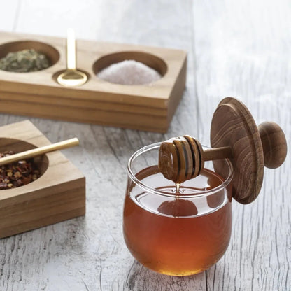 Mini Teak & Glass Honey Jar - Tampa Home & Garden Store