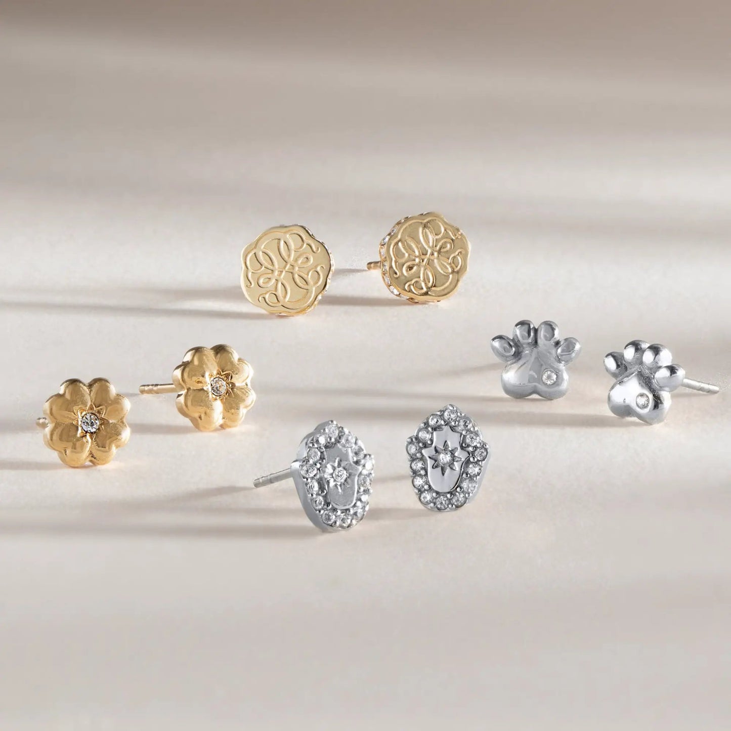 Paw Print Mini Stud Earrings Featuring Crystals