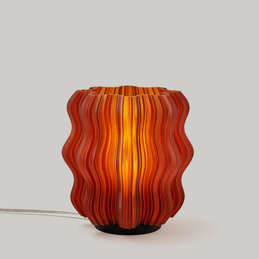 Mini Wavy Lamp for Ambient Atmosphere orange ribbed glass shade on black base Wooj Design on Tampa Home & Garden Store