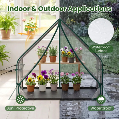 Mini Greenhouse With Metal Frame and Bottom Mat