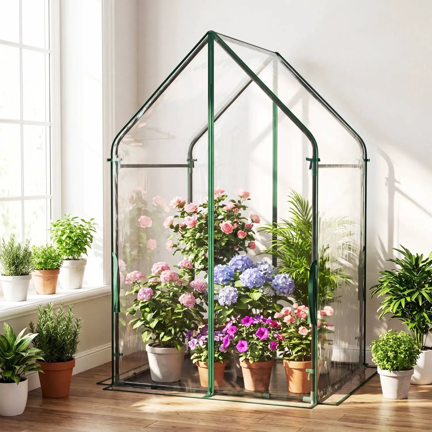 Mini Greenhouse With Metal Frame and Bottom Mat