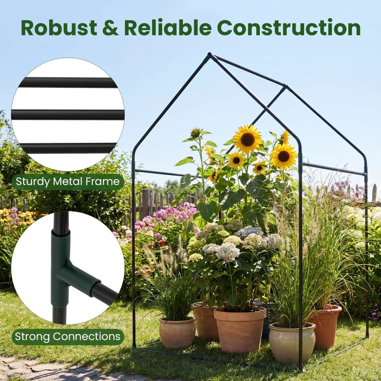 Mini Greenhouse With Metal Frame and Bottom Mat