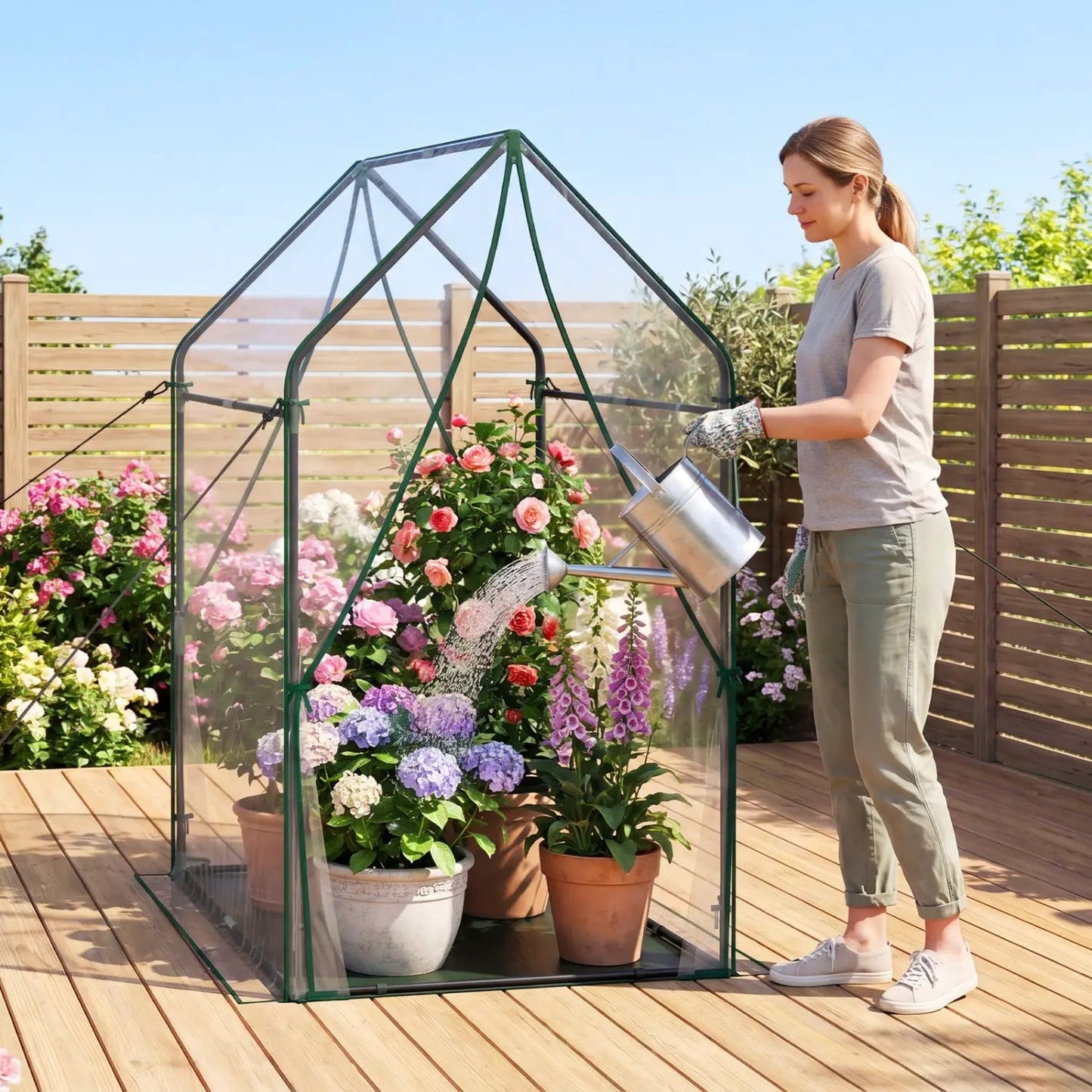 Compact Greenhouse with Metal Frame and Cover