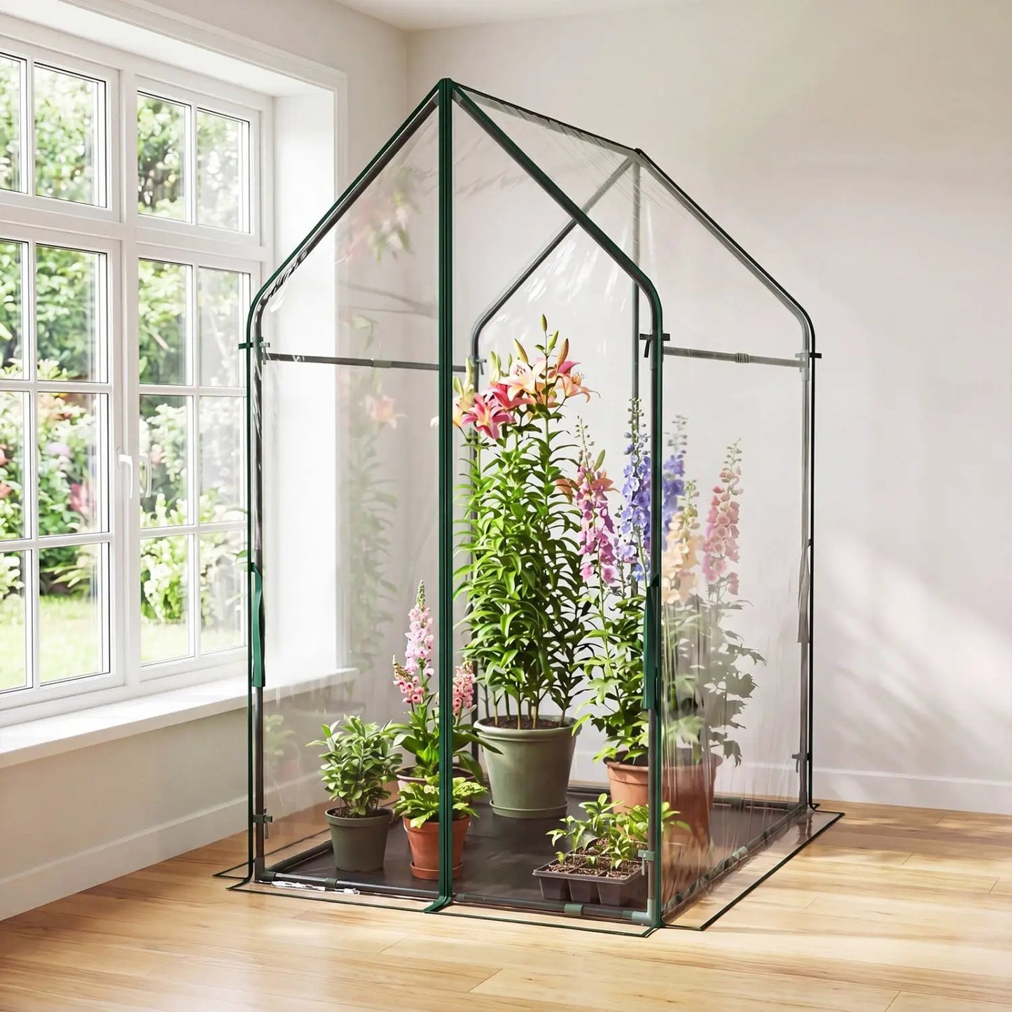Compact Greenhouse with Metal Frame and Cover