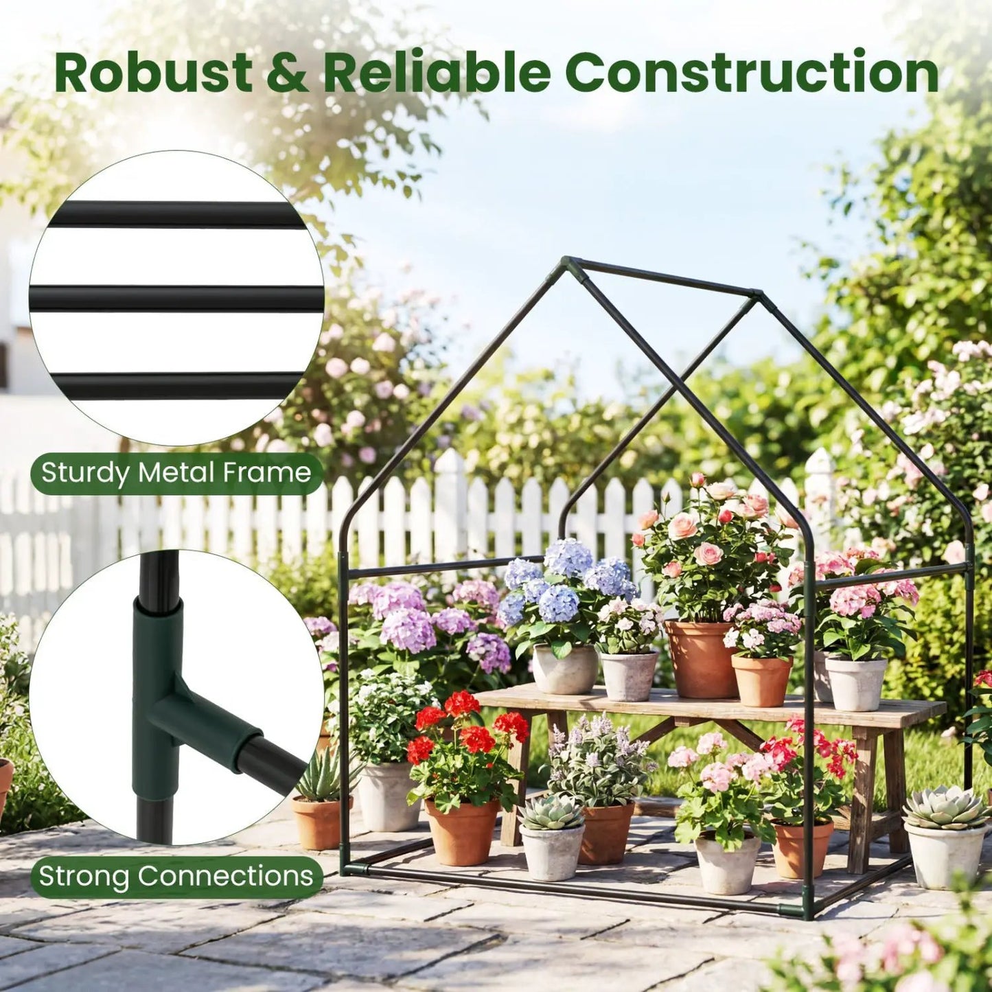 Compact Greenhouse with Metal Frame and Cover