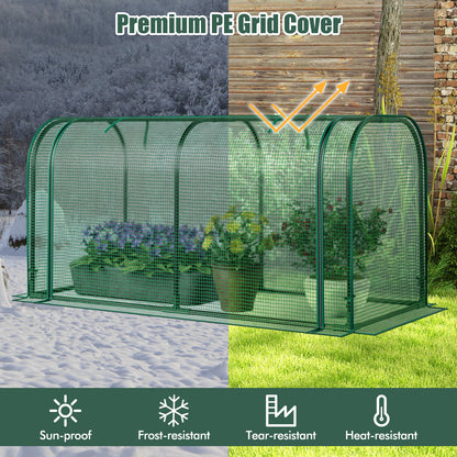 Mini Tunnel Greenhouse with Roll-up Zipper Door-Green