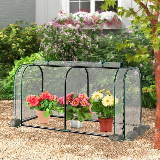 Mini Tunnel Greenhouse with Roll-up Zipper Door-White