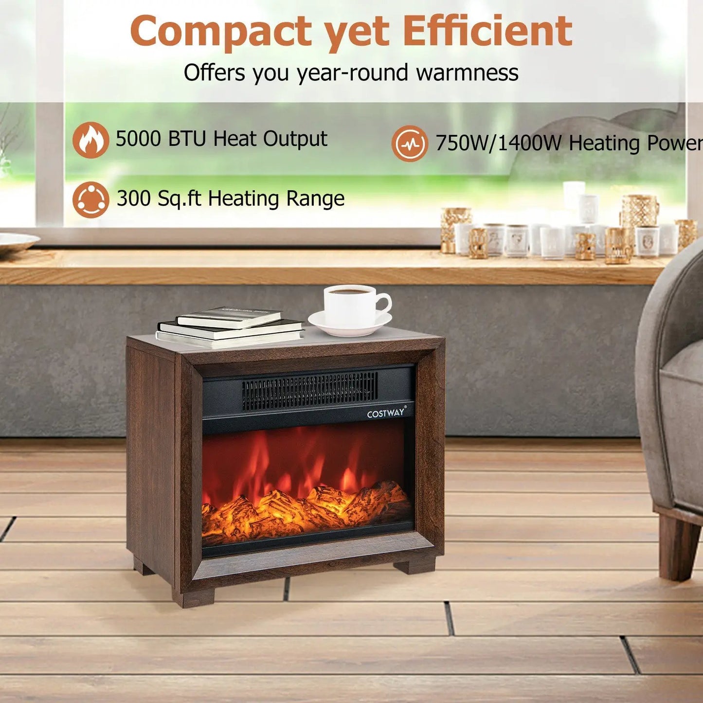 Mini Wooden Space Tabletop Fireplace with Flame