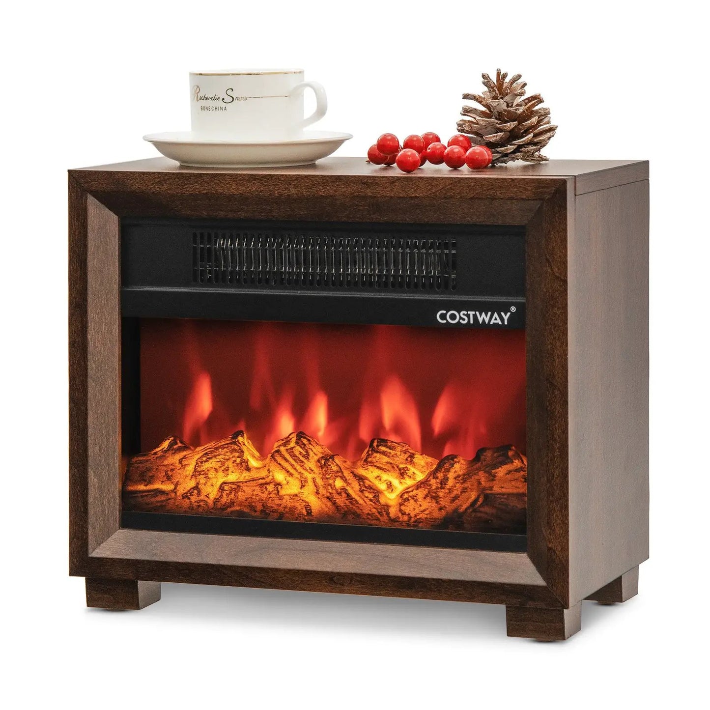 Mini Wooden Space Tabletop Fireplace with Flame