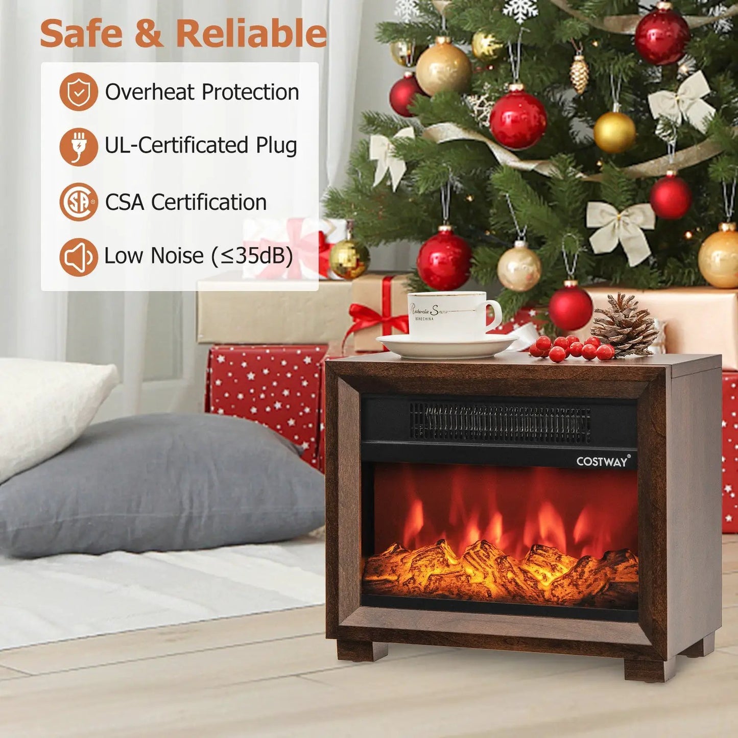 Mini Wooden Space Tabletop Fireplace with Flame