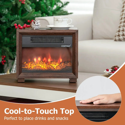 Mini Wooden Space Tabletop Fireplace with Flame