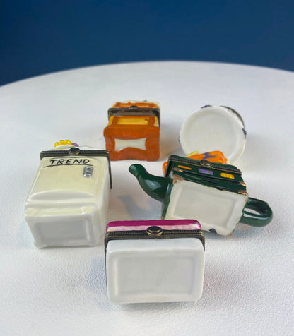 Miniature Porcelain Pill Boxes Shaped Like Dining Vignettes. Collection of 5. Hand Painted Collectible Ring Boxes. Gift for Her. - Tampa Home & Garden Store