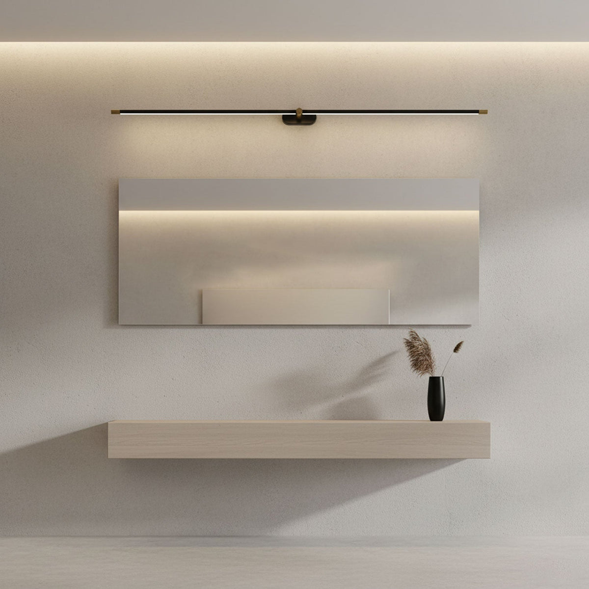 Rechargeable Linear LED Wall Lamp with Remote, cordless black metal bar with brass ends on Tampa Home & Garden Store